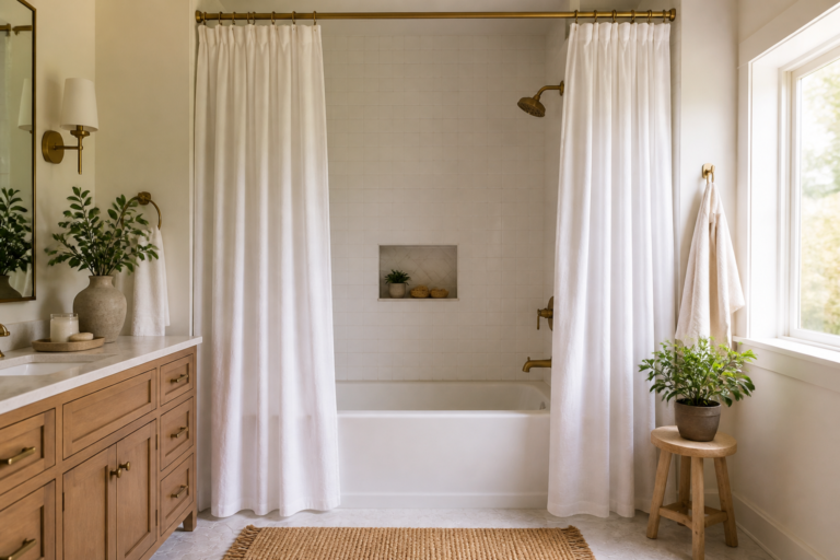 12 Double Shower Curtain Ideas for a Bathroom That Feels Finished featured image