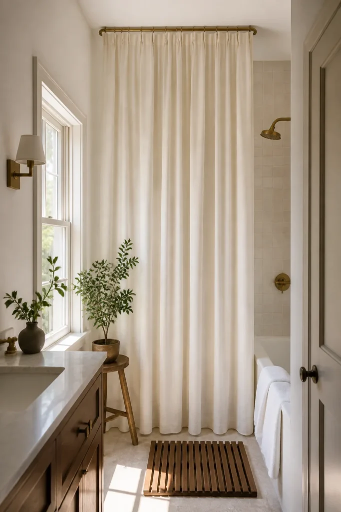 2. Hang an Extra-Long Curtain Higher Than Standard