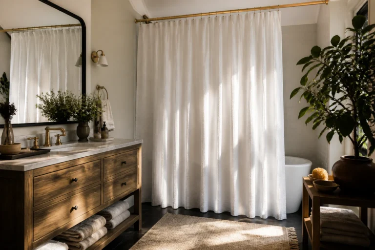 12 Bathroom Shower Curtain Drapery Ideas That Look Custom featured image