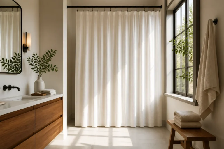 12 Tall Shower Curtain Ideas for a Bigger-Looking Bathroom featured image
