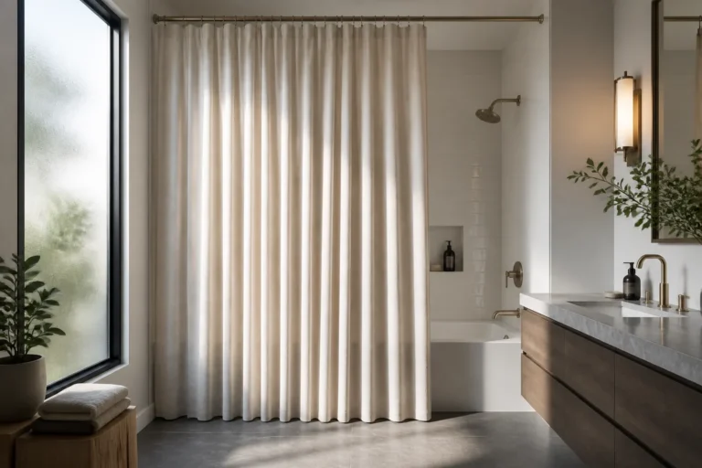 10 Extra Long Shower Curtain Ideas for a Taller Bathroom Look featured image