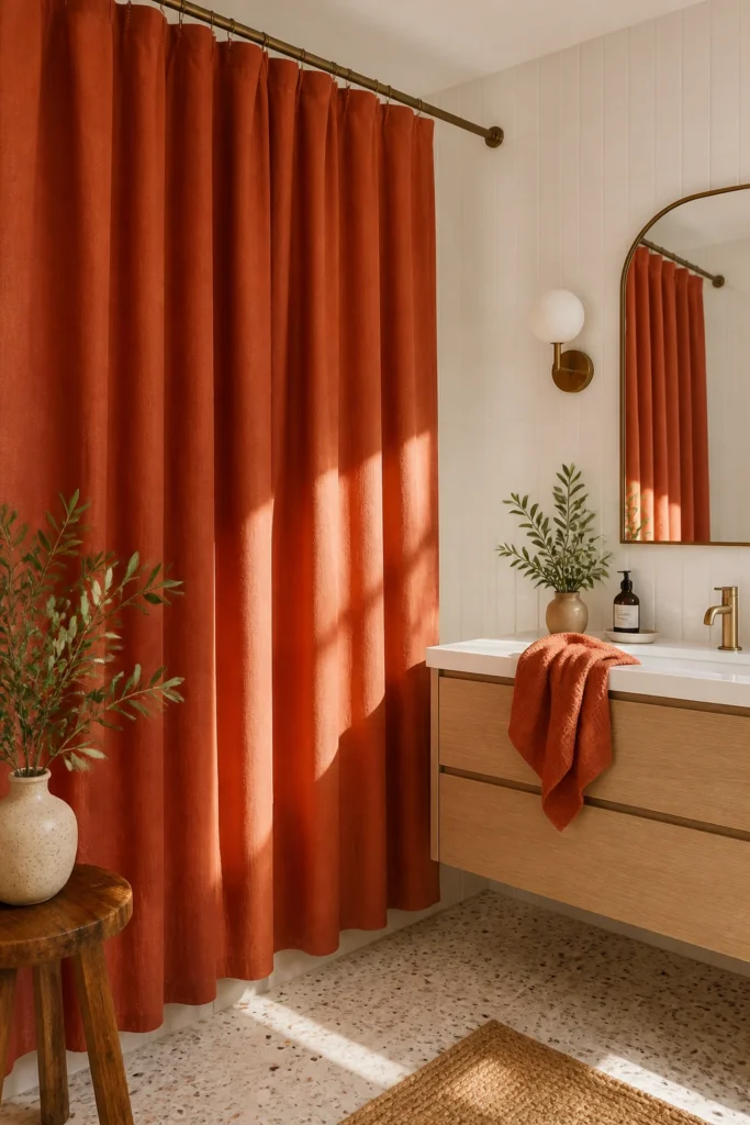6. Use an Extra Long Curtain as a Color Moment
