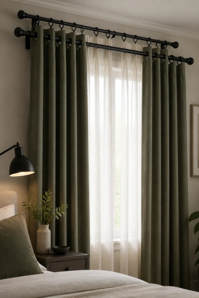 4. Double Curtain Rods for Flexible Light Control