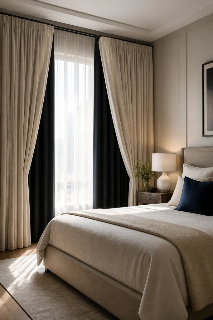 5. Blackout Layers Behind Decorative Curtains