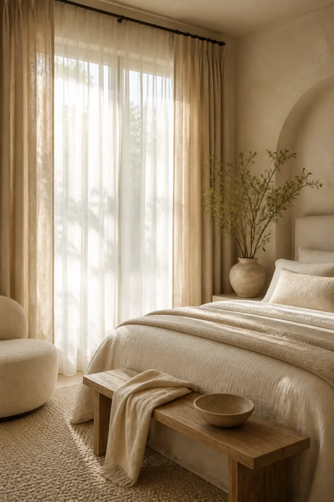6. Cream-on-Cream Curtain Layers
