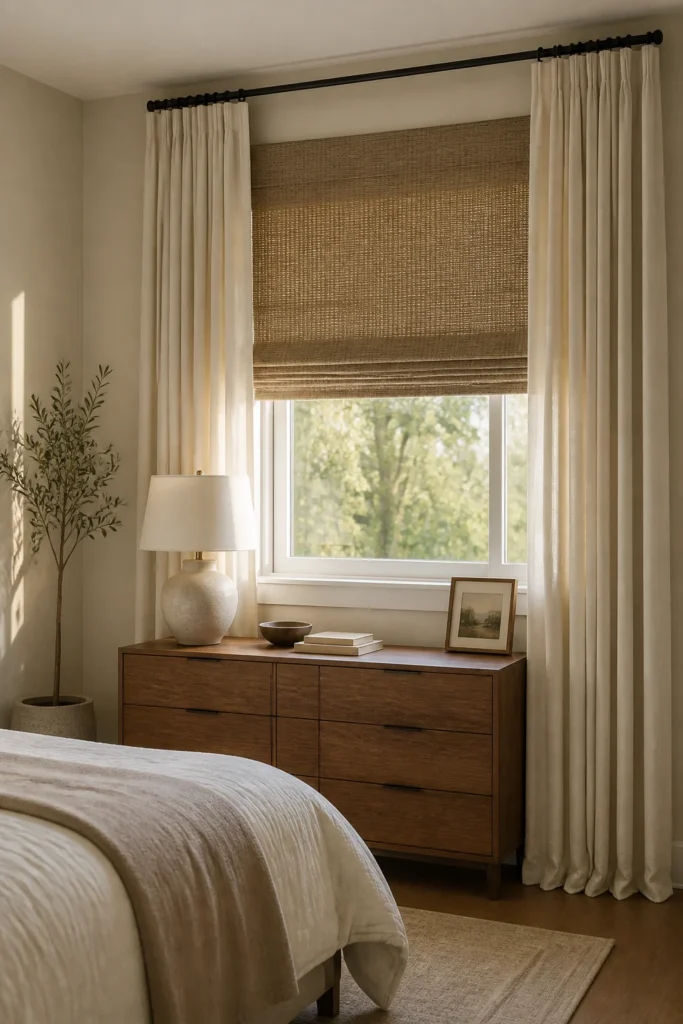 14. Roman Shades With Curtain Panels