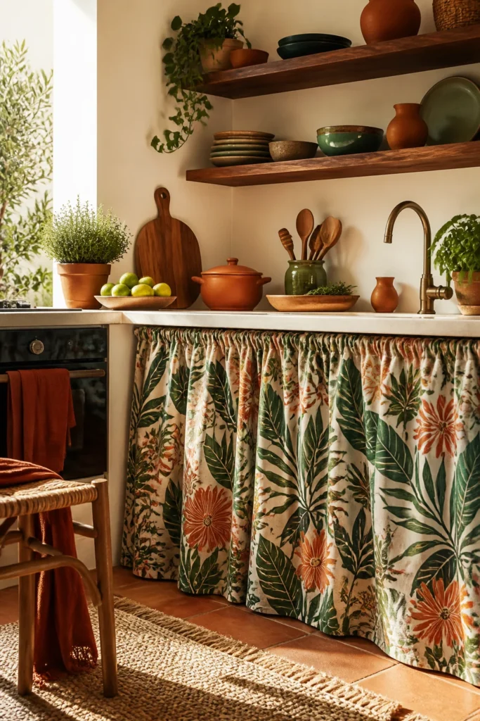 5. Floral Oven Curtain for a Cozy Vintage Kitchen