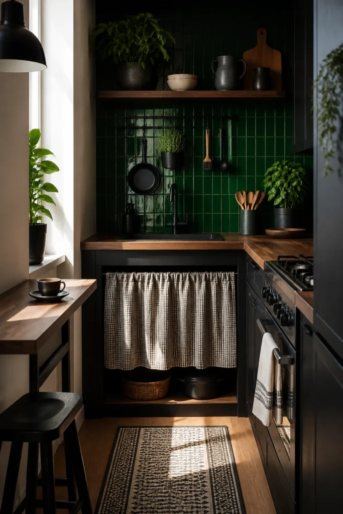 8. Café-Style Oven Curtain for Small Kitchens