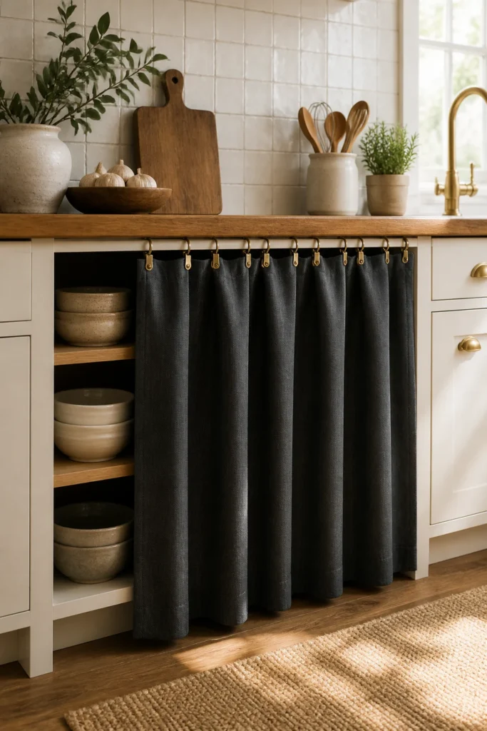 10. Under-Counter Oven Curtain for Hidden Storage
