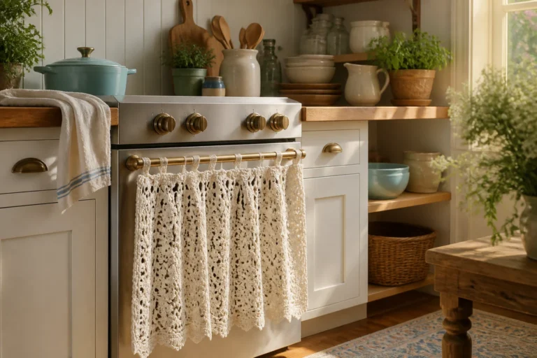 15 Oven Curtain Crochet Ideas for Cottage Kitchen Decor featured image