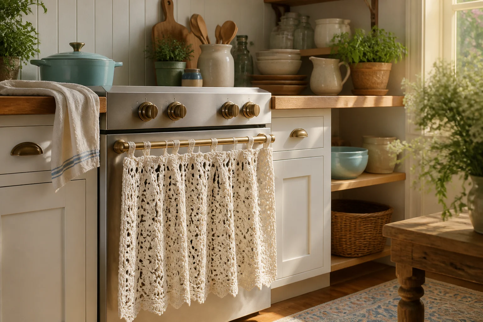 15 Oven Curtain Crochet Ideas for Cottage Kitchen Decor featured image
