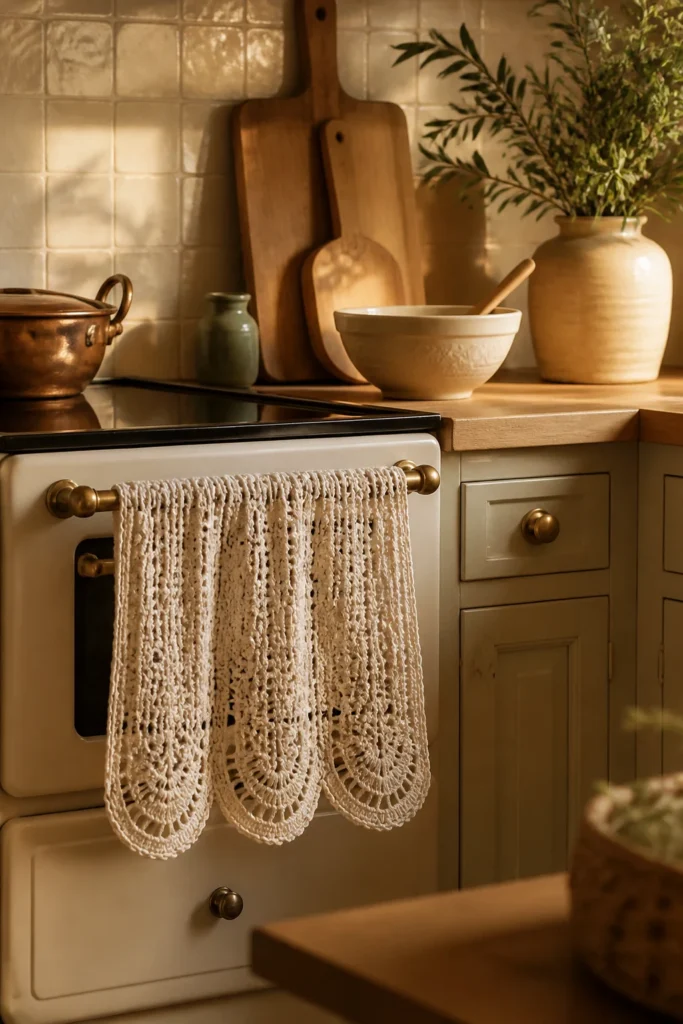 3. Scalloped Edge Crochet Oven Curtain
