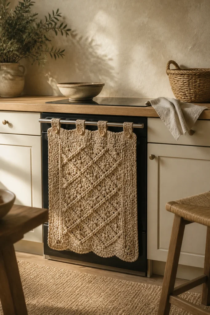 12. Neutral Textured Crochet Curtain