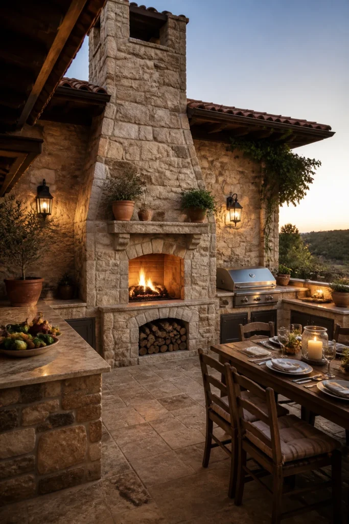 3. Add a Mediterranean Outdoor Fireplace Kitchen