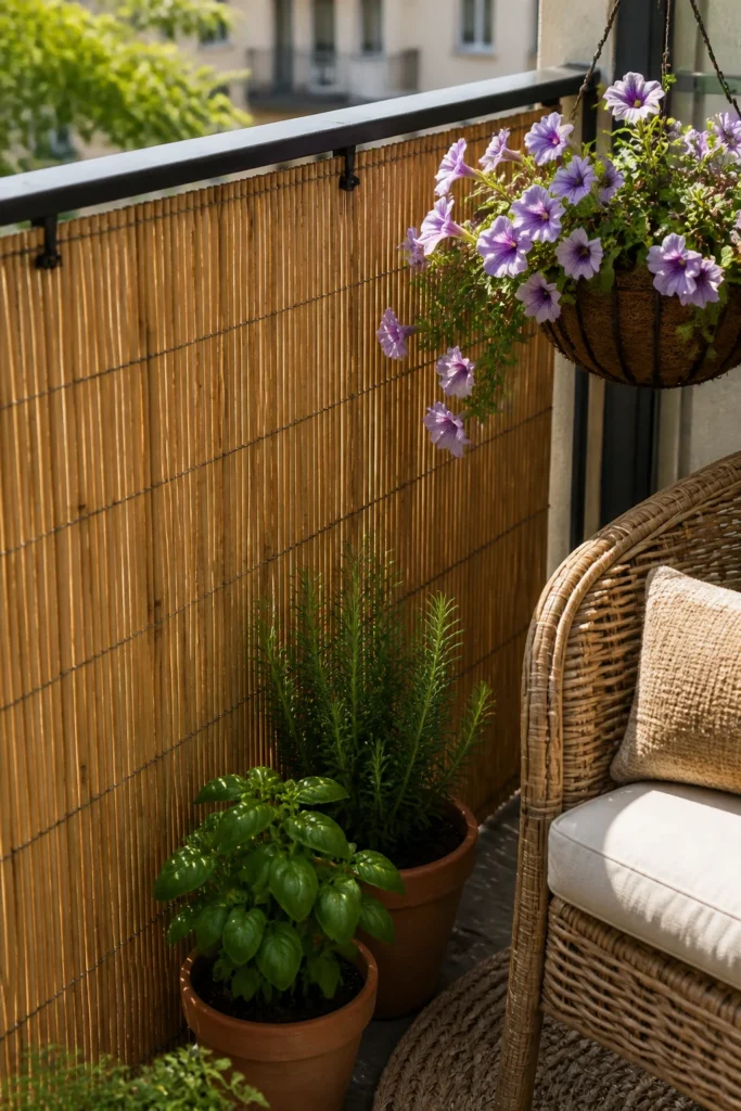 5. Try Reed Fencing for a Natural Apartment Balcony Screen