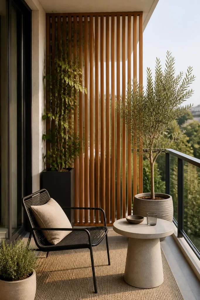 8. Add a Slatted Wood Screen for a Modern Look
