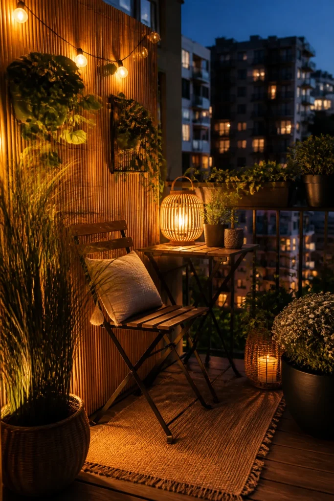13. Combine Privacy Screens, Plants, and Lighting