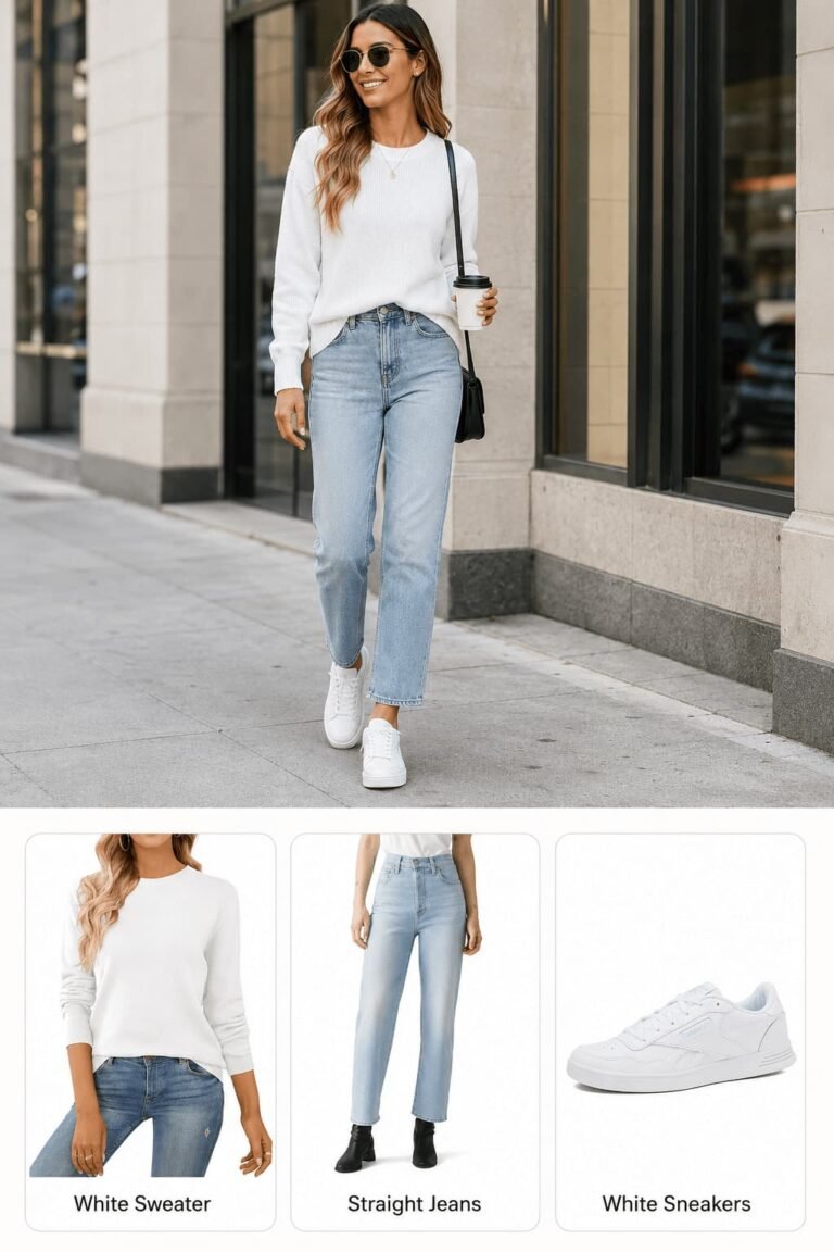 White Sweater Jeans Outfit Street Styles