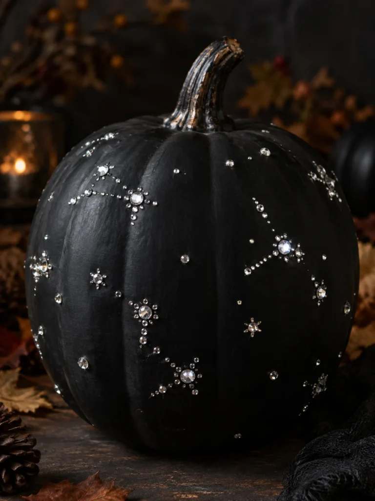 10. Black Pumpkin With Silver Constellations
