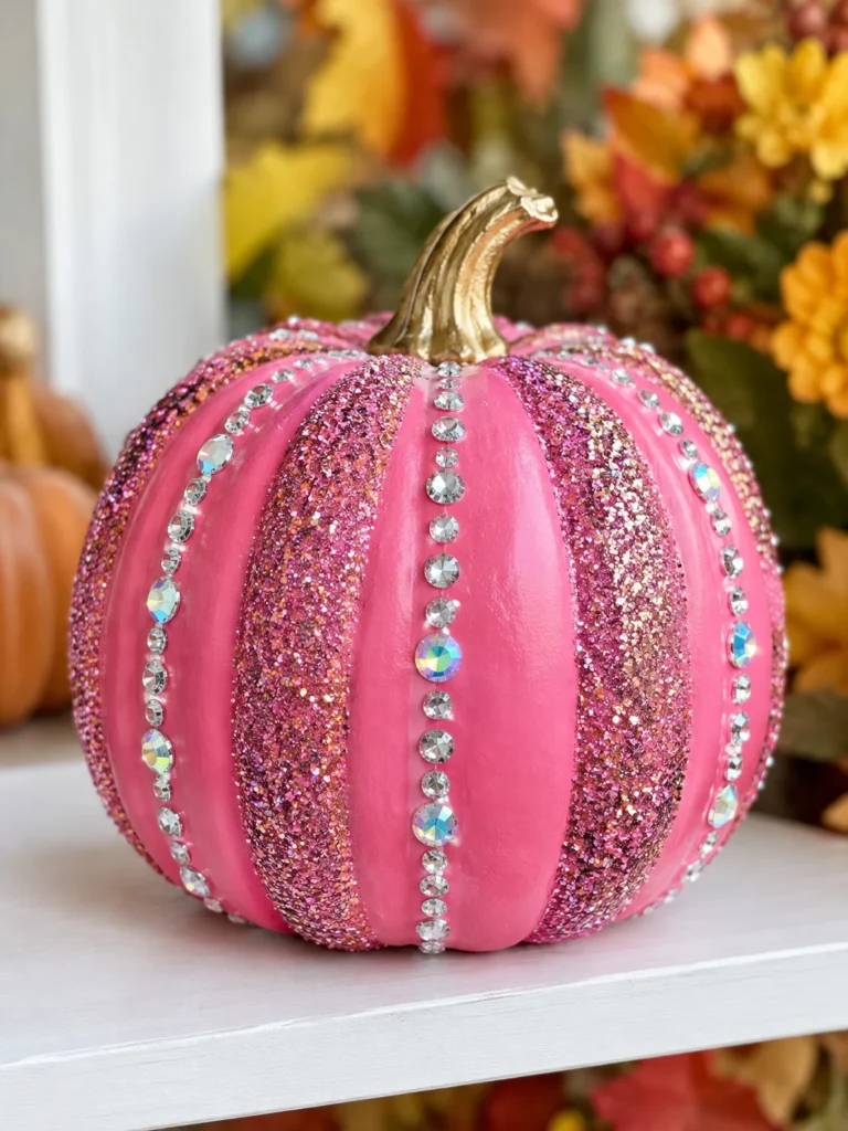 6. Pink Glitter Pumpkin With Crystal Accents