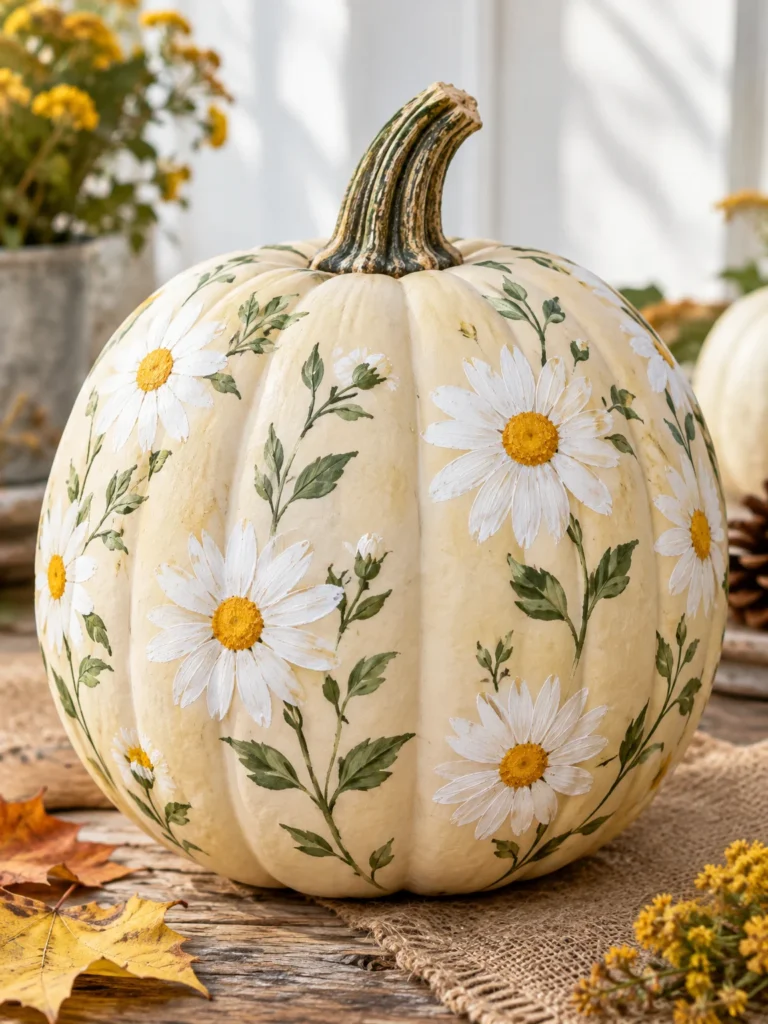 3. Floral Pumpkin With Daisies