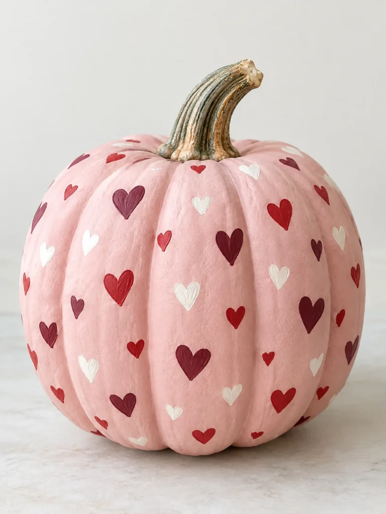 4. Pink Pumpkin With Tiny Hearts