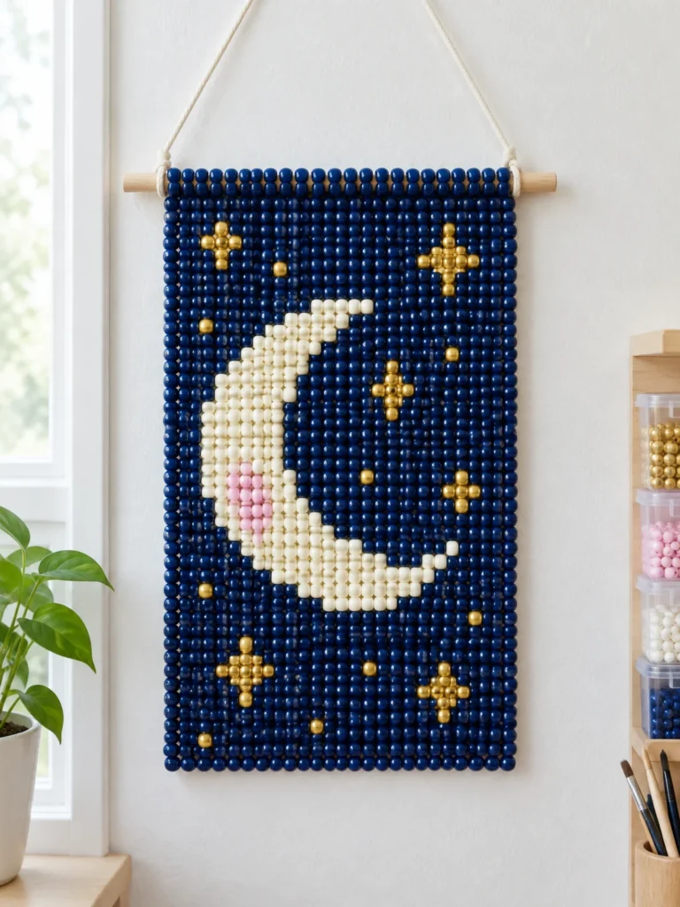 1. Crescent Moon and Stars Pony Bead Tapestry