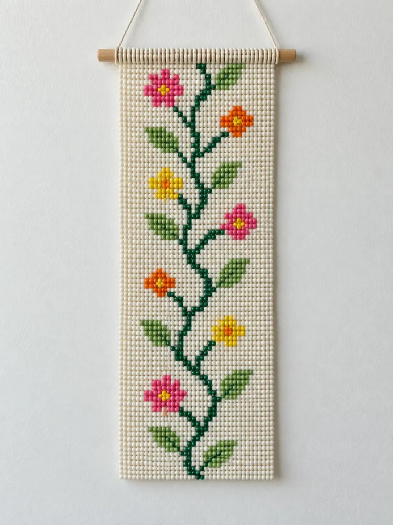 8. Floral Vine Pony Bead Tapestry