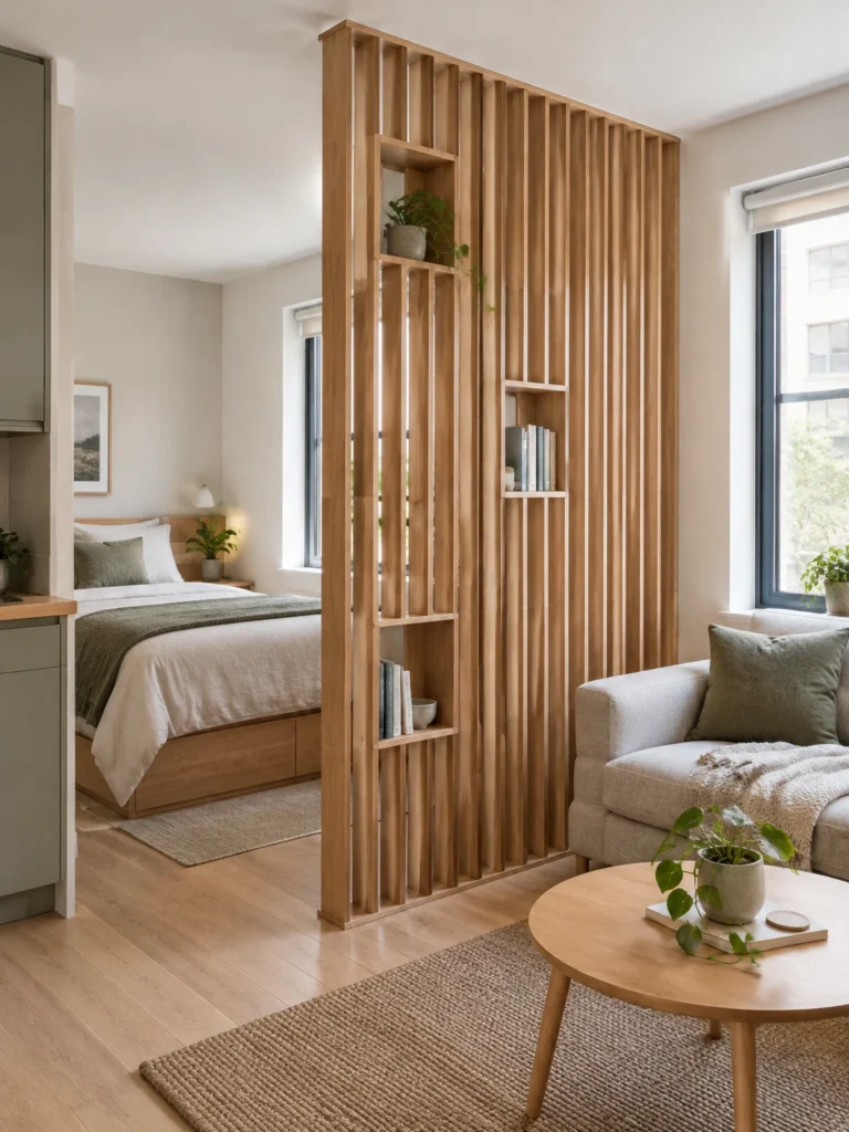 12. A Slatted Divider With Storage Nooks