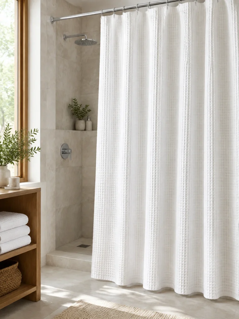 2. Choose a White Waffle-Weave Curtain for a Spa-Inspired Look